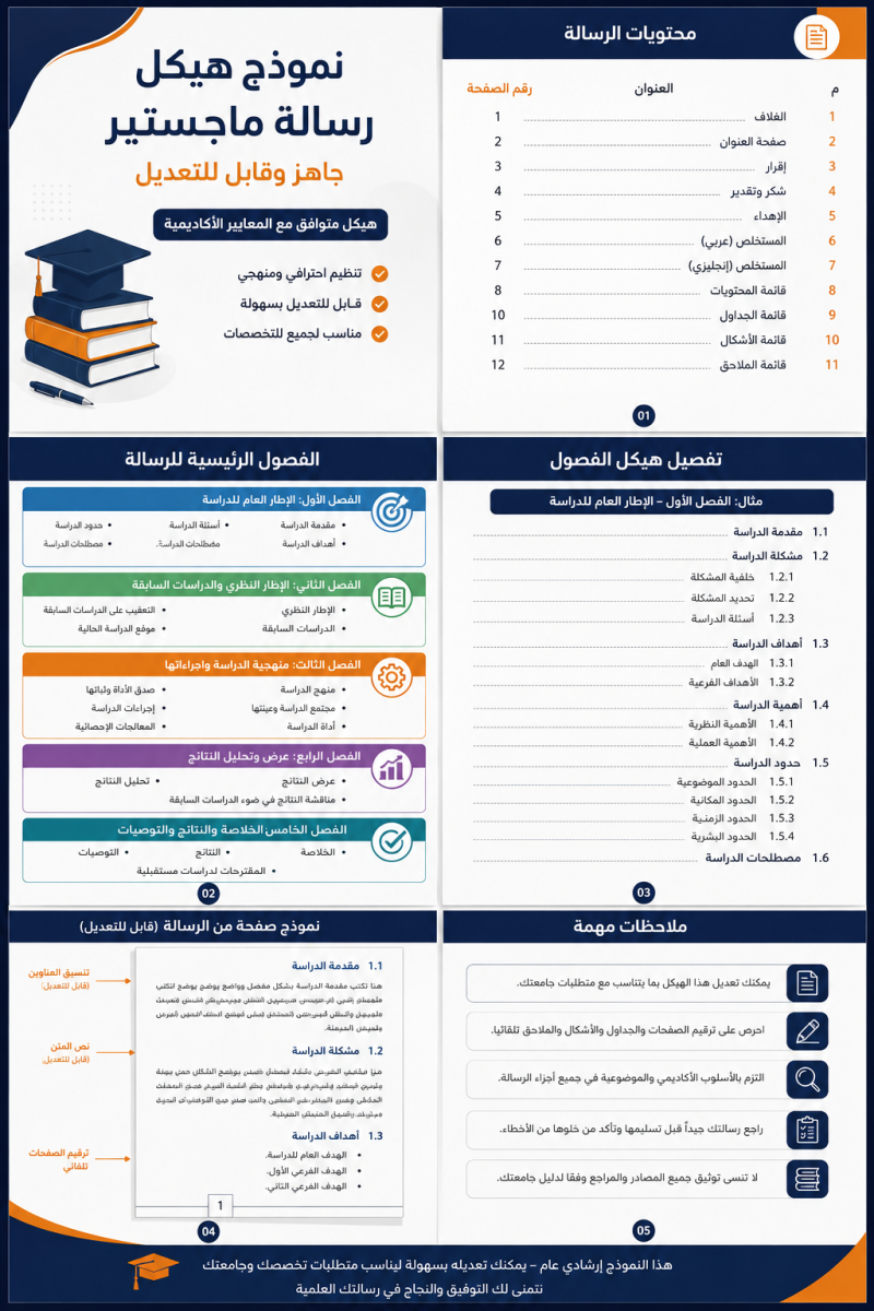 نموذج هيكل رسالة ماجستير جاهز وقابل للتعديل